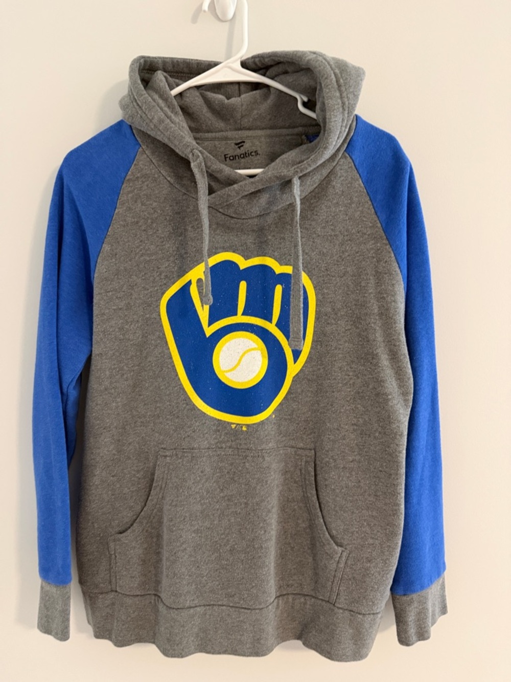 Fanatics Gray Pullover Hoodie with Blue Sleeves and Yellow Logo